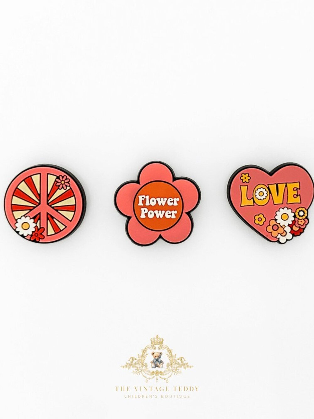 Cute Kids Shoes Charms for Crocs Style Clogs Little Girls Peace & Love Set of 3 - Picture 2 of 2
